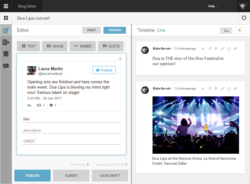 screenshot of Live Blog